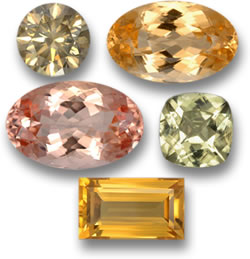 Untreated Diamond, Imperial Topaz, Morganite, Diaspore and Citrine Gems