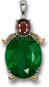 Pendant with Complementary Colors: Green Emerald and Red Pyrope Garnet