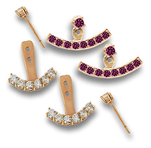 Rhodolite Garnet and White Sapphire Gold Ear Jackets