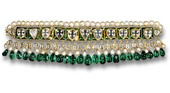 Emerald Drop, Diamond and Pearl Choker