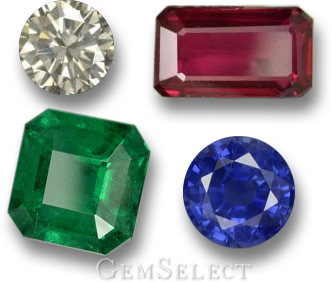 전통적인 4대 보석 - 다이아몬드, 루비, 에메랄드, 사파이어