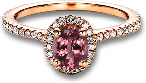 핑크 토르말린과 화이트 다이아몬드가 세팅된 로즈 골드 약혼 반지
