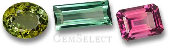 GemSelect의 녹색, 청록색 및 분홍색 전기석 보석