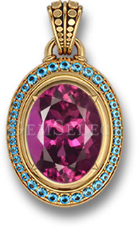 Pendant with Triadic Colors: Blue Topaz, Pink Tourmaline and Yellow Gold