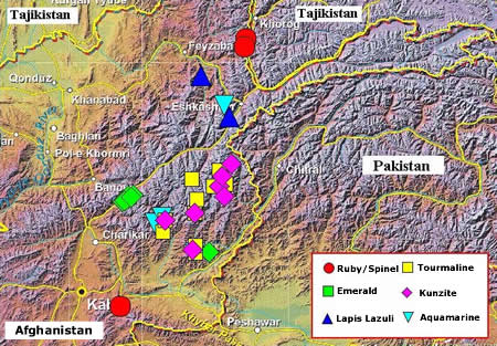 아프가니스탄의 보석 - 위치 지도