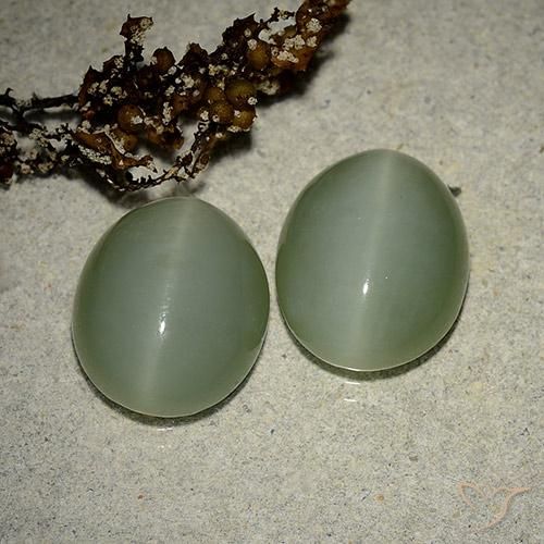 10.64캐럿 천연 미디엄 라이트 그린 Actinolite Cat's Eye 보석, 타원형 컷, 13.3×10.8 mm, 투명한