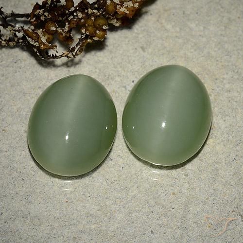 12.17캐럿 천연 Medium Light-Green 액티노라이트 캣츠아이 보석, 타원형 컷, 투명한