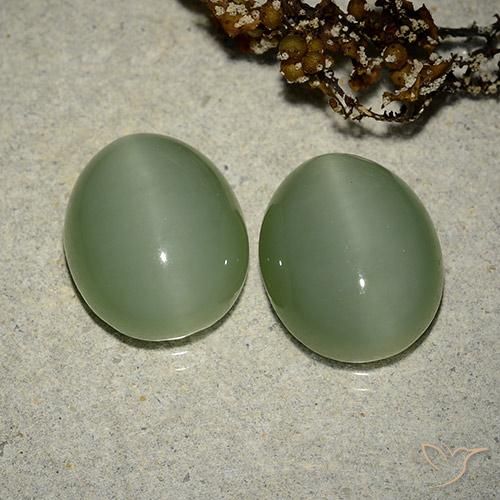 12.17캐럿 천연 Medium Light-Green 액티노라이트 캣츠아이 보석, 타원형 컷, 투명한