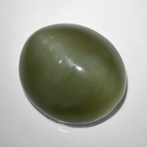 9.44캐럿 천연 그린 Actinolite Cat's Eye, 타원형 컷, 14.4×13.1 mm, 투명한