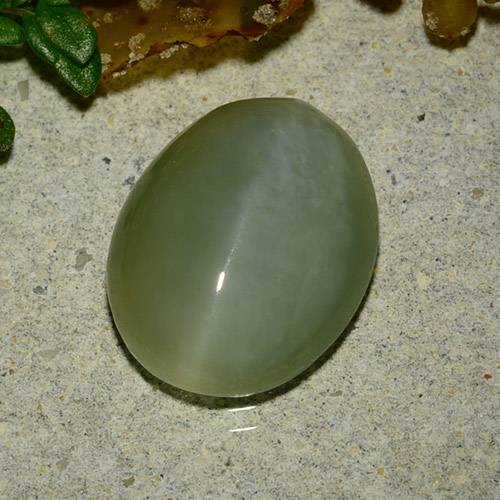 4.86캐럿 천연 미디엄 그린 Actinolite Cat's Eye, 타원형 컷, 13.2×10.6 mm, 투명한