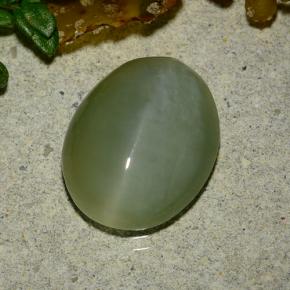 4.86캐럿 천연 미디엄 그린 Actinolite Cat's Eye, 타원형 컷, 13.2×10.6 mm, 투명한