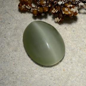 4.81캐럿 천연 아미 그린 Actinolite Cat's Eye, 타원형 컷, 13.2×10.2 mm, 투명한