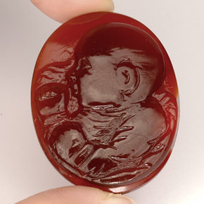 37.34캐럿 천연 레드 오렌지 아게이트, 투명한, 32.5×25.4 mm, 투명/반투명