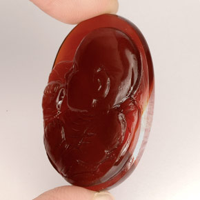 37.34캐럿 천연 레드 오렌지 아게이트, 투명한, 32.5×25.4 mm, 투명/반투명