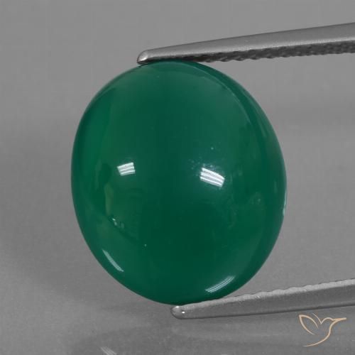 6.42ct 자연스러운 미디엄 딥 그린 마노, 타원형, 투명한