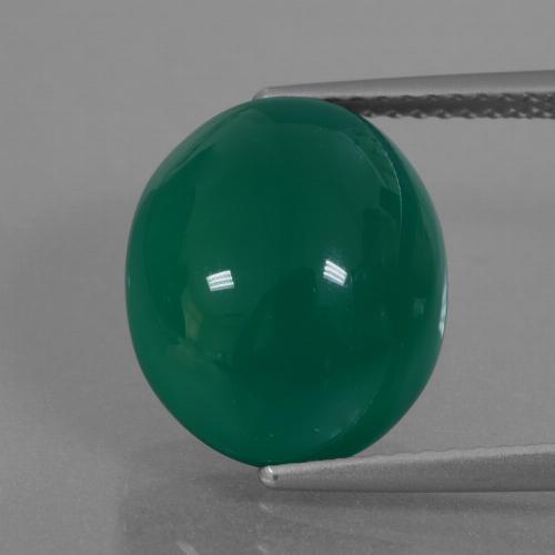 7.10캐럿 천연 중간 짙은 녹색 아게이트, 타원형 컷, 13.3×11 mm, 투명한