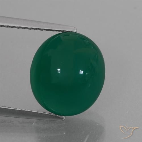 6.73ct 자연스러운 중간 짙은 녹색 마노, 타원형, 투명한