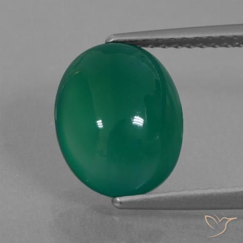 3.40ct 자연스러운 미디엄 그린 마노, 타원형, 투명한