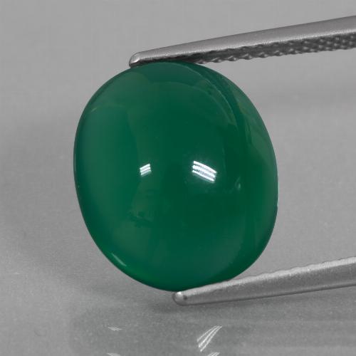 5.79캐럿 천연 중간 짙은 녹색 아게이트, 타원형 컷, 13×11.1 mm, 투명한