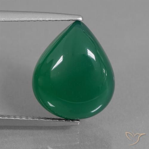 7.09ct 자연스러운 미디엄 딥 그린 마노, 배 모양, 투명한