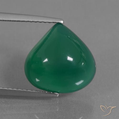 7.28ct 자연스러운 미디엄 딥 그린 마노, 배 모양, 투명한