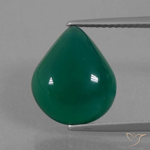 6.87ct 자연스러운 중간 짙은 녹색 마노, 배 모양, 투명한