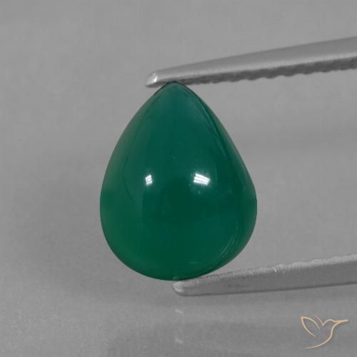 2.81ct 자연스러운 중간 짙은 녹색 마노, 배 모양, 투명한