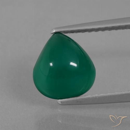 2.47ct 자연스러운 중간 짙은 녹색 마노, 배 모양, 투명한