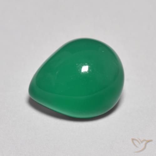 2.67ct 자연스러운 미디엄 딥 그린 마노, 배 모양, 투명한