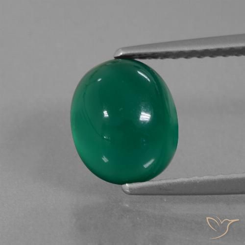2.46ct 자연스러운 미디엄 딥 그린 마노, 타원형, 투명한