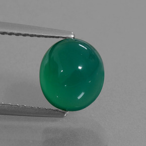 2.42캐럿 천연 중간 짙은 녹색 아게이트, 타원형 컷, 8.5×7.6 mm, 투명한