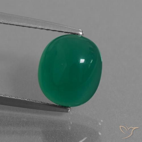 3.48ct 자연스러운 미디엄 딥 그린 마노, 타원형, 투명한