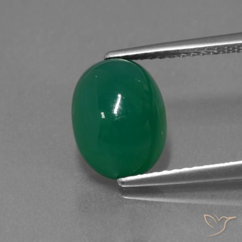 3.49ct 자연스러운 미디엄 딥 그린 마노, 타원형, 투명한