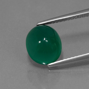 2.81캐럿 천연 중간 짙은 녹색 아게이트, 타원형 컷, 9.7×8.2 mm, 투명한