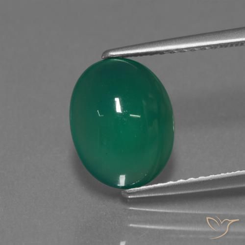 3.23ct 자연스러운 미디엄 그린 마노, 타원형, 투명한