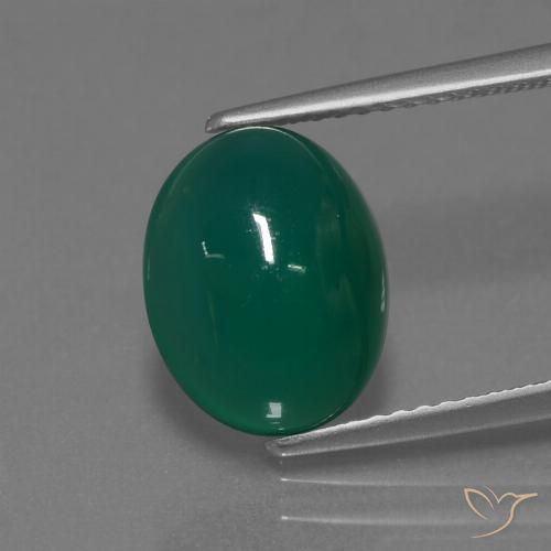 3.76ct 자연스러운 중간 짙은 녹색 마노, 타원형, 투명한