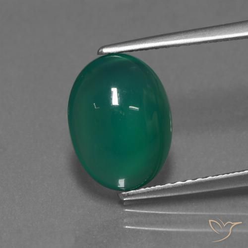 3.15ct 자연스러운 미디엄 그린 마노, 타원형, 투명한