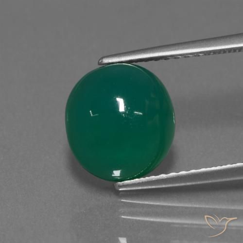 3.53ct 자연스러운 중간 짙은 녹색 마노, 타원형, 투명한