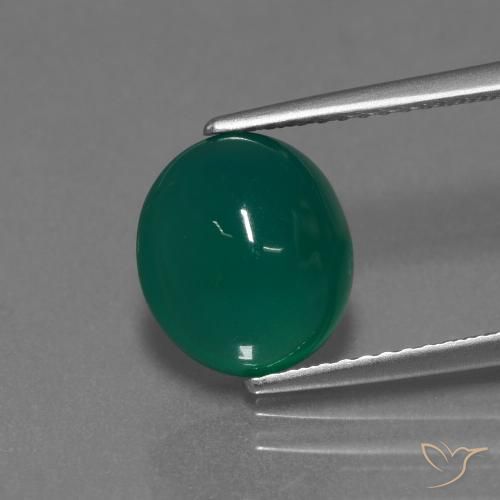 3.49ct 자연스러운 중간 짙은 녹색 마노, 타원형, 투명한