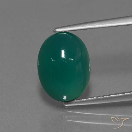 3.18ct 자연스러운 중간 짙은 녹색 마노, 타원형, 투명한