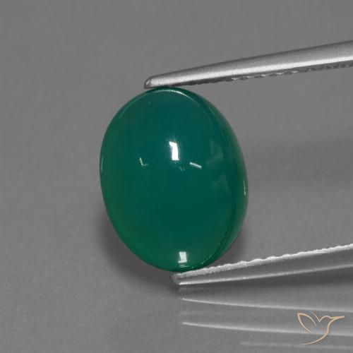 3.50ct 자연스러운 미디엄 그린 마노, 타원형, 투명한