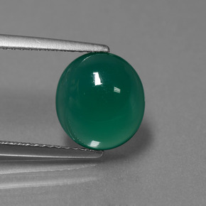 3.39캐럿 천연 중간 짙은 녹색 아게이트, 타원형 컷, 10.1×9.2 mm, 투명한