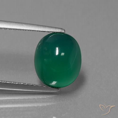 3.03ct 자연스러운 미디엄 그린 마노, 타원형, 투명한