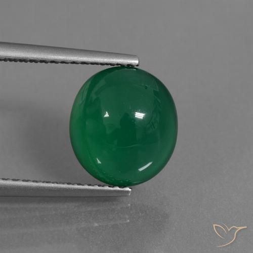 3.34ct 자연스러운 미디엄 딥 그린 마노, 타원형, 투명한