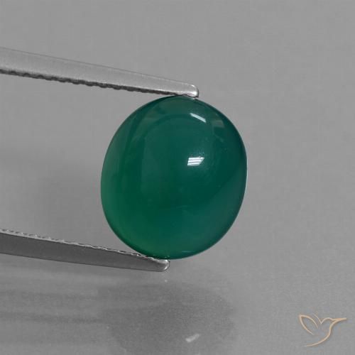 3.96ct 자연스러운 중간 짙은 녹색 마노, 타원형, 투명한, Photo A