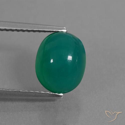 3.34ct 자연스러운 미디엄 그린 마노, 타원형, 투명한