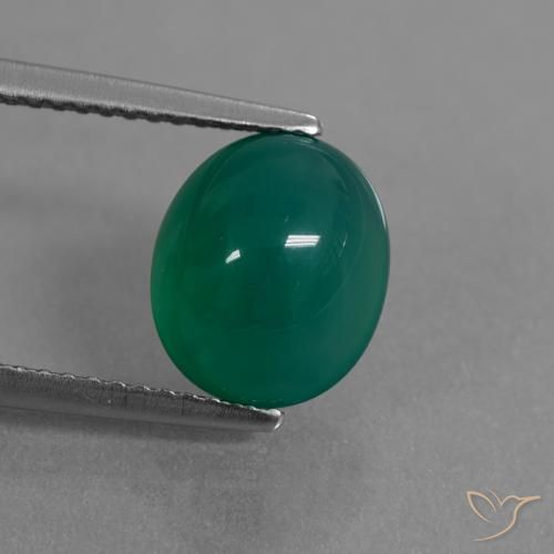 3.31ct 자연스러운 중간 짙은 녹색 마노, 타원형, 투명한