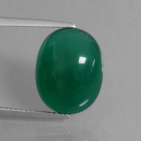 7.02캐럿 천연 미디엄 딥 그린 아게이트, 타원형 컷, 14.5×11.4 mm, 투명한