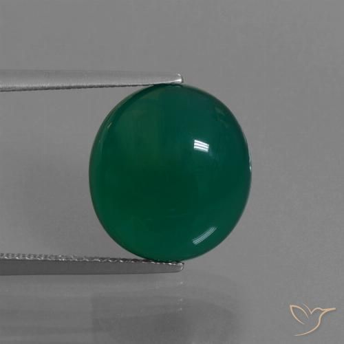 8.13ct 자연스러운 중간 짙은 녹색 마노, 타원형, 투명한