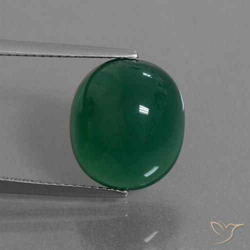 8.75ct 자연스러운 중간 짙은 녹색 마노, 타원형, 투명한